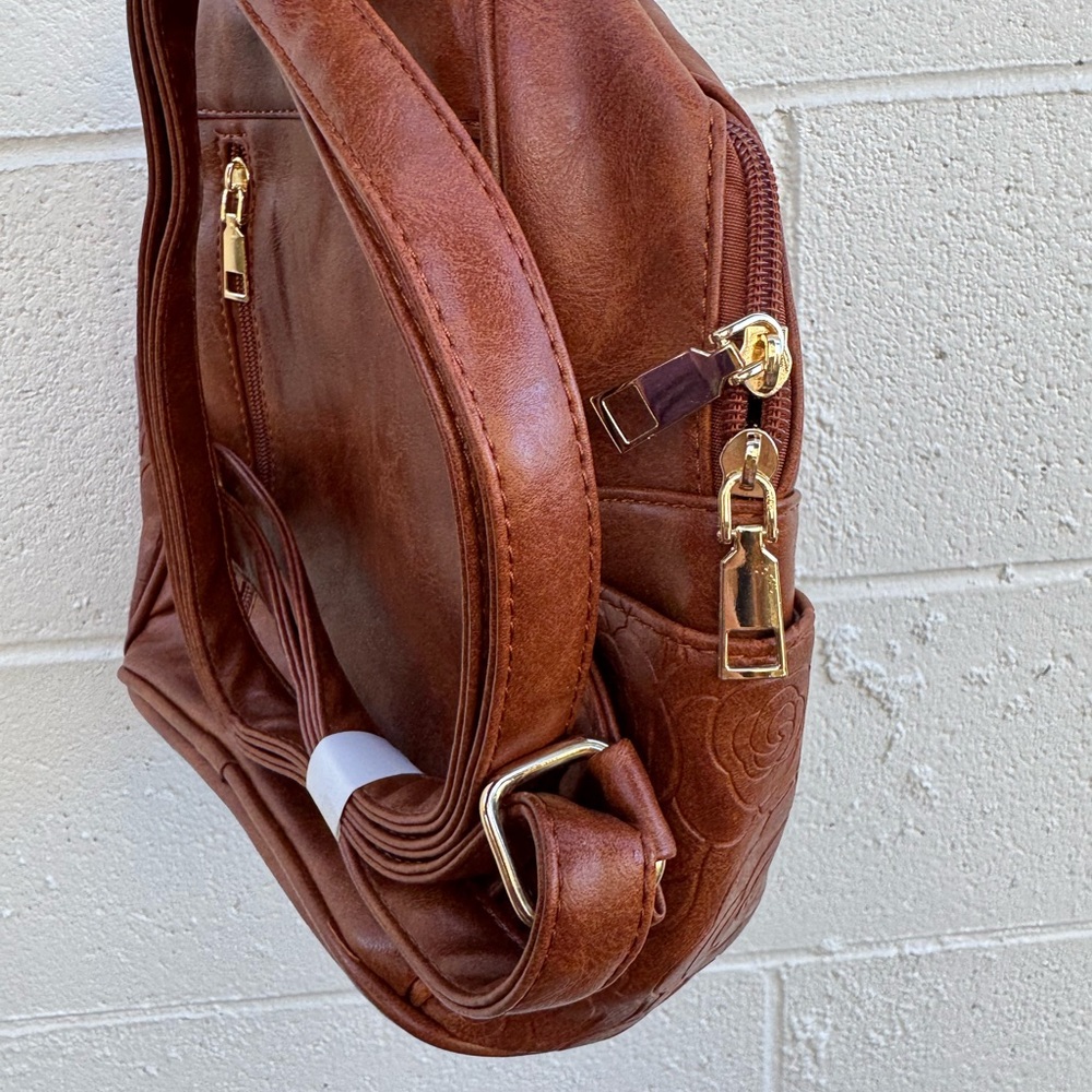 Embossed Floral Brown Backpack - Picture 2 of 5